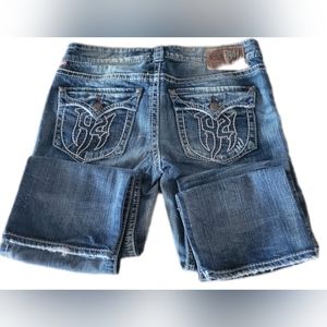 Womens Blue Straight Leg Jeans with Back Embroidery